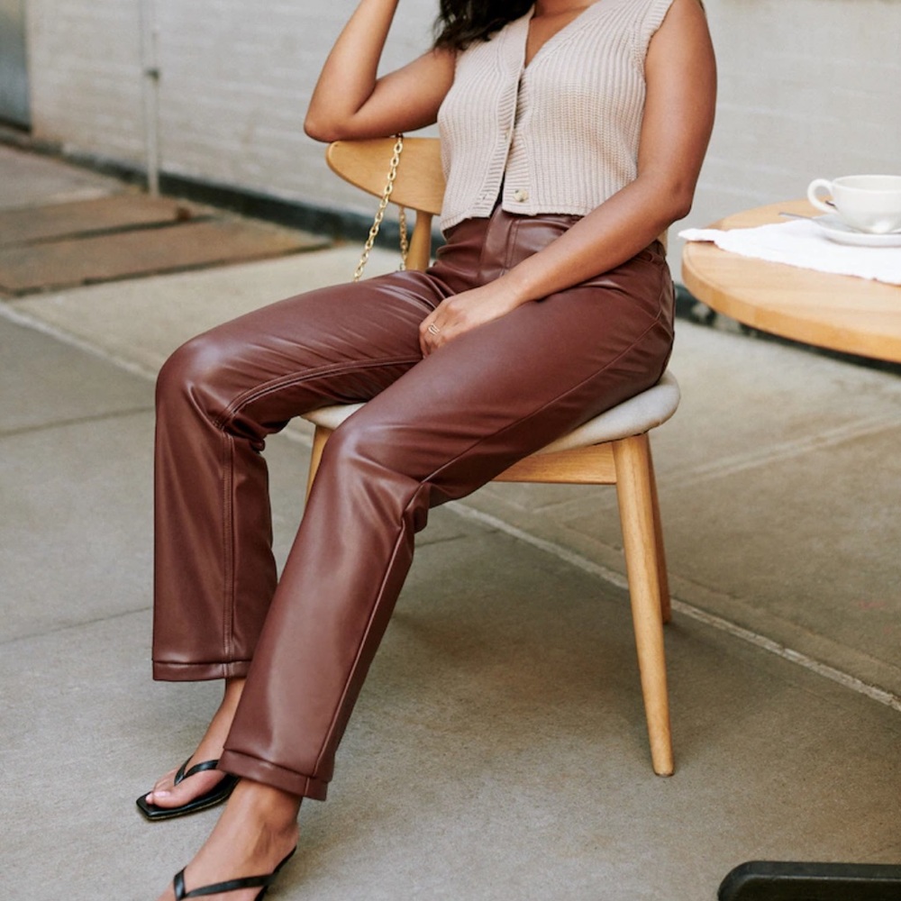 SOLD OUT Abercrombie & Fitch Brown Vegan Leather 90s Straight Pants